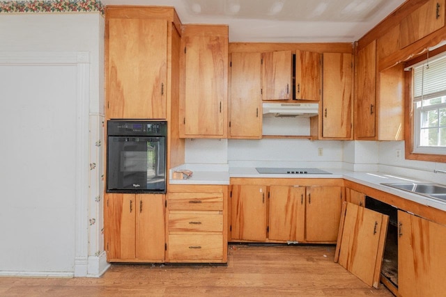 1221 Keezletown Rd, Weyers Cave, VA 24486 - kitchen featuring black appliances, under cabinet range hood, light wood-style flooring, and light countertops