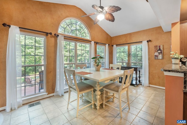 797 Willow Ridge Rd, Troy, VA 22974 - dining room featuring lofted ceiling, healthy amount of natural light, a ceiling fan, and light tile patterned floors