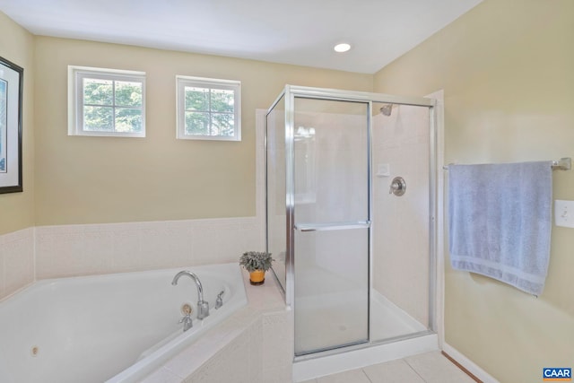 797 Willow Ridge Rd, Troy, VA 22974 - full bath featuring a jetted tub, a stall shower, and tile patterned flooring