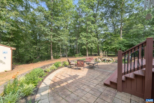 797 Willow Ridge Rd, Troy, VA 22974 - view of patio featuring stairway and a fire pit