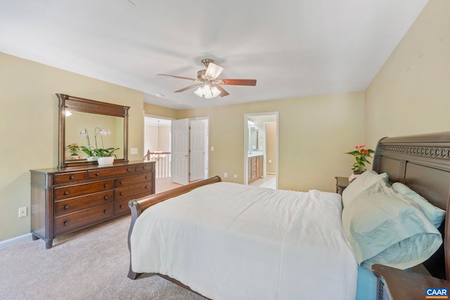 797 Willow Ridge Rd, Troy, VA 22974 - bedroom with light carpet, connected bathroom, and a ceiling fan