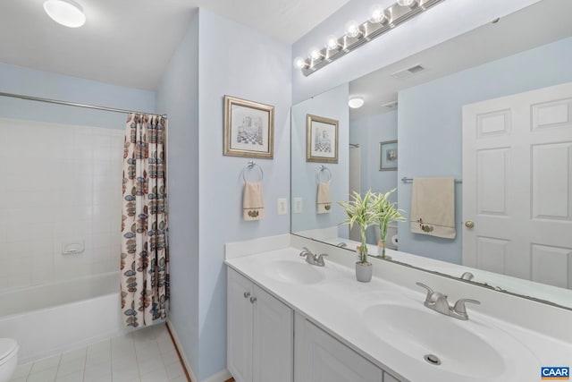 797 Willow Ridge Rd, Troy, VA 22974 - bathroom featuring tile patterned flooring, double vanity, and shower / bathtub combination with curtain