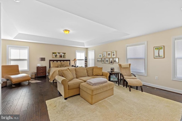 11135 Vanderbilt Cv, Spotsylvania, VA 22551 - living area with a tray ceiling, dark wood-type flooring, and baseboards