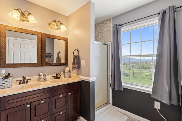 796 Battlecreek Rd, Stanley, VA 22851 - full bathroom featuring a sink, double vanity, and a shower stall