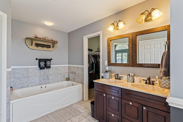 796 Battlecreek Rd, Stanley, VA 22851 - bathroom with a bath, tile patterned flooring, double vanity, and a sink