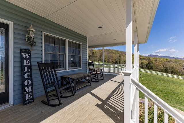 796 Battlecreek Rd, Stanley, VA 22851 - view of patio featuring covered porch, fence, and a mountain view