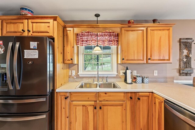 796 Battlecreek Rd, Stanley, VA 22851 - kitchen featuring hanging light fixtures, light countertops, appliances with stainless steel finishes, and a sink