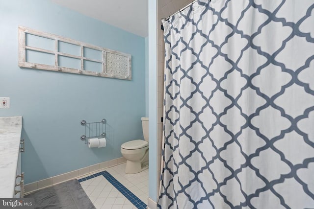  - full bath featuring tile patterned flooring, vanity, and a shower with shower curtain