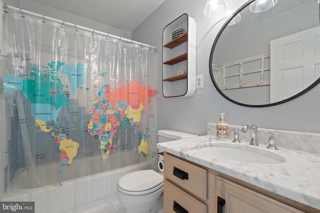  - full bath with vanity and shower / tub combo with curtain
