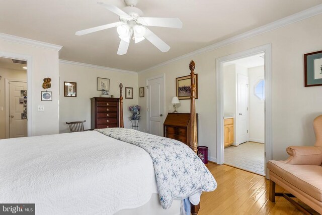 15103 Jenkins Hill Ln, Culpeper, VA 22701 - bedroom with light wood finished floors, ornamental molding, baseboards, and a ceiling fan