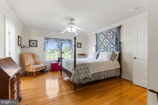 15103 Jenkins Hill Ln, Culpeper, VA 22701 - bedroom featuring ornamental molding, light wood-style floors, ceiling fan, and baseboards