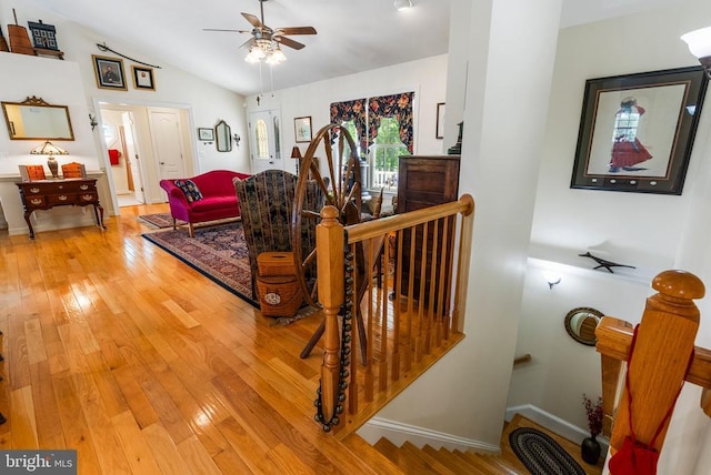 15103 Jenkins Hill Ln, Culpeper, VA 22701 - living room featuring light wood-style flooring, a ceiling fan, and vaulted ceiling