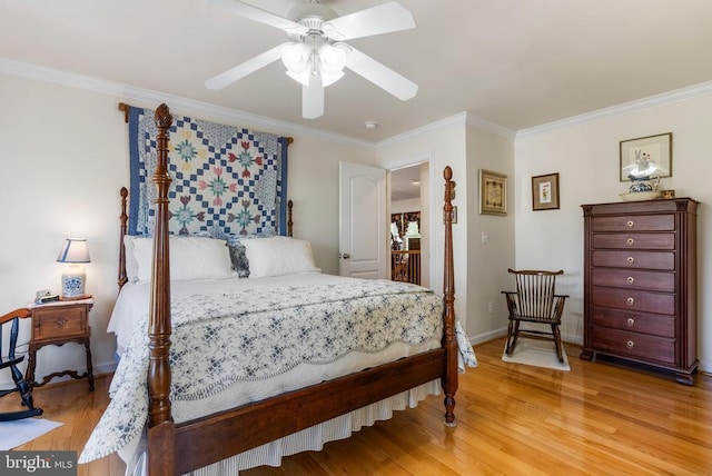 15103 Jenkins Hill Ln, Culpeper, VA 22701 - bedroom with ornamental molding, light wood-style flooring, baseboards, and ceiling fan