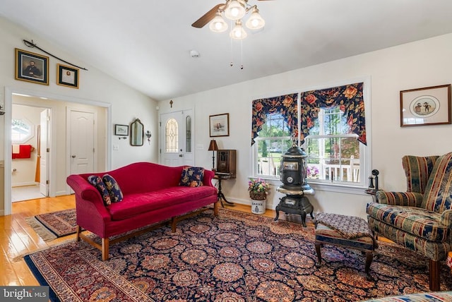 15103 Jenkins Hill Ln, Culpeper, VA 22701 - living room featuring wood finished floors, a ceiling fan, and lofted ceiling