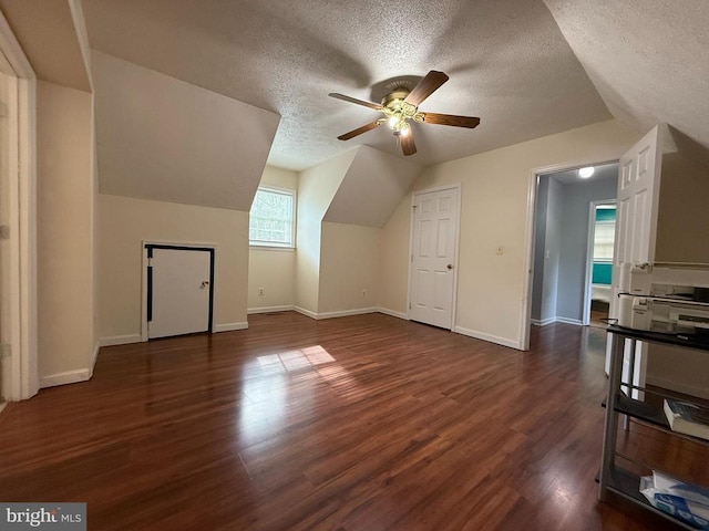 11223 Beales Branch Ln, Remington, VA 22734 - additional living space with a ceiling fan, wood finished floors, a textured ceiling, and vaulted ceiling