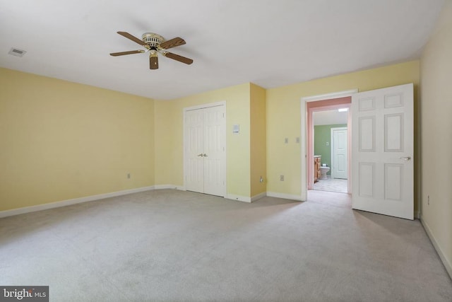  - interior space with baseboards, a ceiling fan, and visible vents