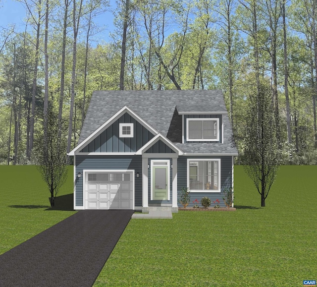 28A Fowler St, Charlottesville, VA 22911 - view of front of property with a garage, driveway, board and batten siding, and a front lawn