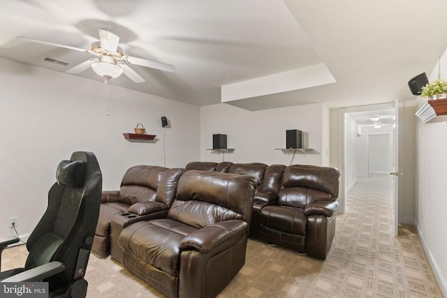 11918 Boulder Ct, Spotsylvania, VA 22553 - cinema room featuring a ceiling fan and light colored carpet