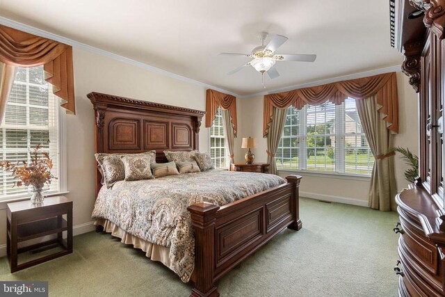 11918 Boulder Ct, Spotsylvania, VA 22553 - bedroom featuring light colored carpet, crown molding, and ceiling fan