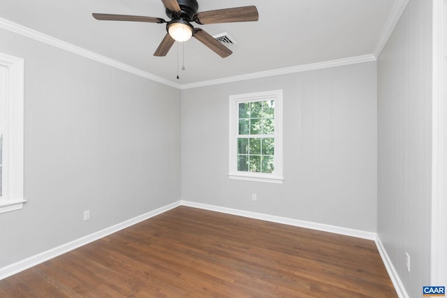1601 Antoinette Ave, Charlottesville, VA 22903 - unfurnished room featuring dark wood-style floors, ornamental molding, and a ceiling fan