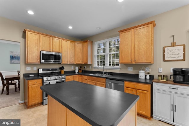 249 Whitworth Dr, Culpeper, VA 22701 - kitchen featuring stainless steel appliances, dark countertops, recessed lighting, and a kitchen island