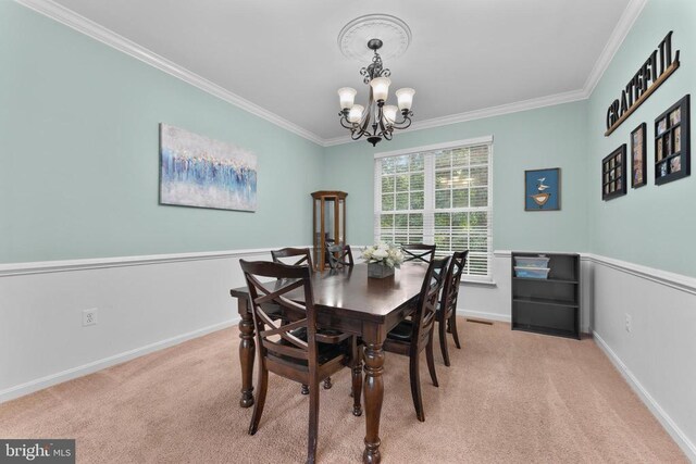 249 Whitworth Dr, Culpeper, VA 22701 - dining space with a chandelier, crown molding, and light carpet