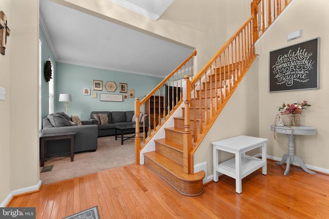 249 Whitworth Dr, Culpeper, VA 22701 - stairs with hardwood / wood-style floors and crown molding