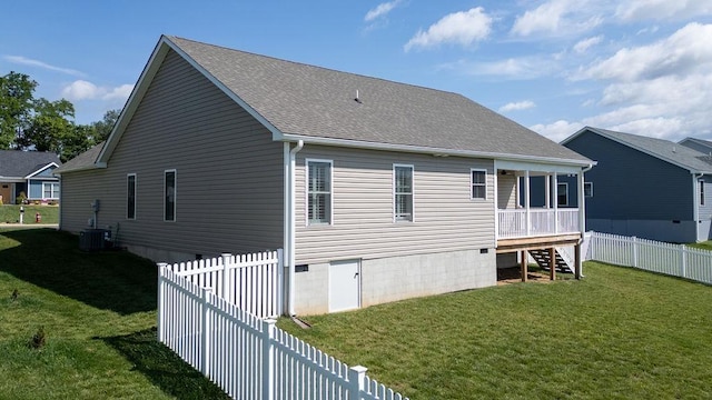170 Lindburgh Dr, Waynesboro, VA 22980 - rear view of property featuring stairs, a fenced backyard, a shingled roof, and crawl space