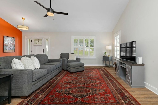 170 Lindburgh Dr, Waynesboro, VA 22980 - living room featuring lofted ceiling, light wood-type flooring, and ceiling fan