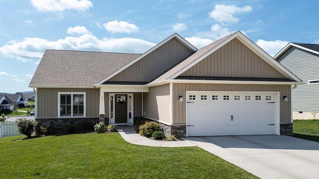 170 Lindburgh Dr, Waynesboro, VA 22980 - craftsman-style house featuring stone siding, a garage, concrete driveway, and roof with shingles