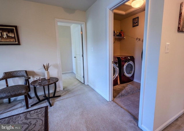 2045 Magnolia Cir, Culpeper, VA 22701 - corridor featuring independent washer and dryer, carpet floors, and baseboards