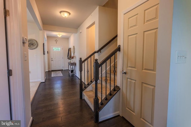 2045 Magnolia Cir, Culpeper, VA 22701 - entrance foyer with dark wood-style floors, baseboards, and stairway