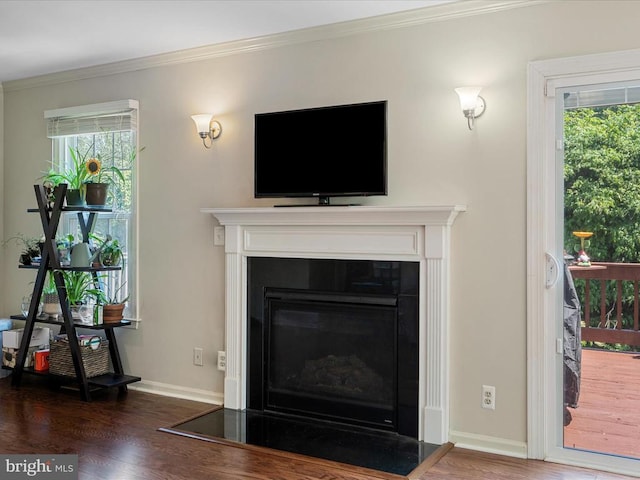 33 Pepper Tree Ct, Warrenton, VA 20186 - detailed view of wood finished floors, ornamental molding, and a fireplace with flush hearth