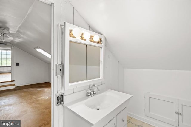2188 Seville Rd, Madison, VA 22727 - bathroom with lofted ceiling, a ceiling fan, and vanity