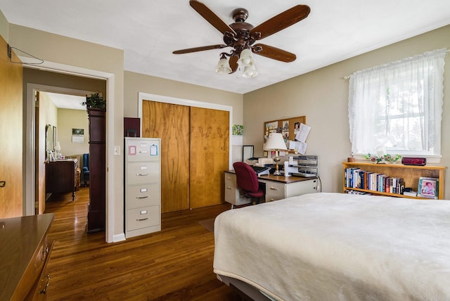 3226 Old Thirty Three Rd, Rockingham, VA 22801 - bedroom with dark wood finished floors, a closet, a desk, and ceiling fan