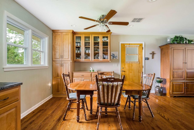 3226 Old Thirty Three Rd, Rockingham, VA 22801 - dining area featuring ceiling fan, baseboards, dark wood-type flooring, and recessed lighting