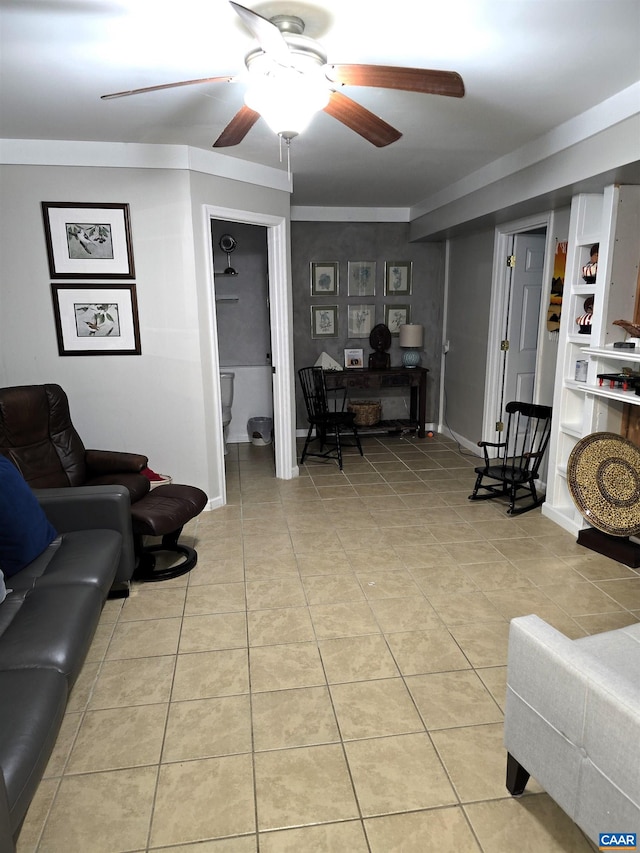 1060 E River Rd, Palmyra, VA 23055 - living area with light tile patterned floors and ceiling fan