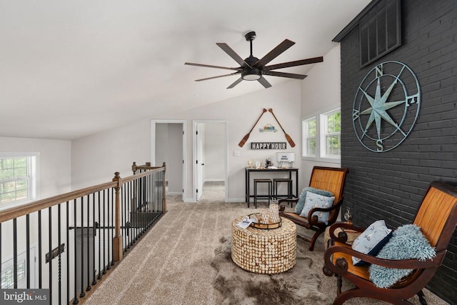 121 Birchside Cir, Locust Grove, VA 22508 - sitting room with carpet floors, vaulted ceiling, ceiling fan, and baseboards