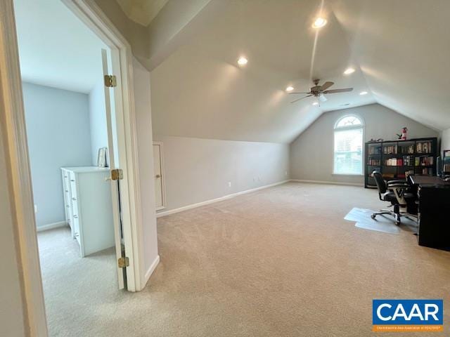 151 Deer Run Dr, Zion Crossroads, VA 22942 - unfurnished office featuring lofted ceiling, light carpet, a ceiling fan, recessed lighting, and baseboards