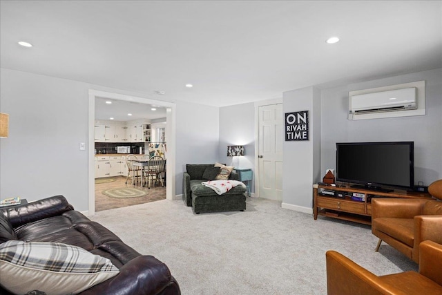 6772 S E Side Hwy, Elkton, VA 22827 - living room with a wall mounted AC, recessed lighting, light colored carpet, and baseboards