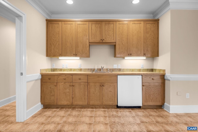 1880 Graham Ct, Keswick, VA 22947 - kitchen with light countertops, crown molding, baseboards, and a sink