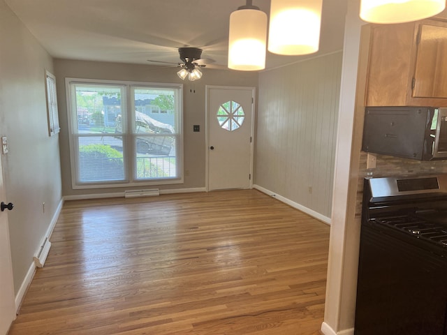 2516 Sharlaine Dr S, Staunton, VA 24401 - foyer entrance with ceiling fan, light wood finished floors, and baseboards