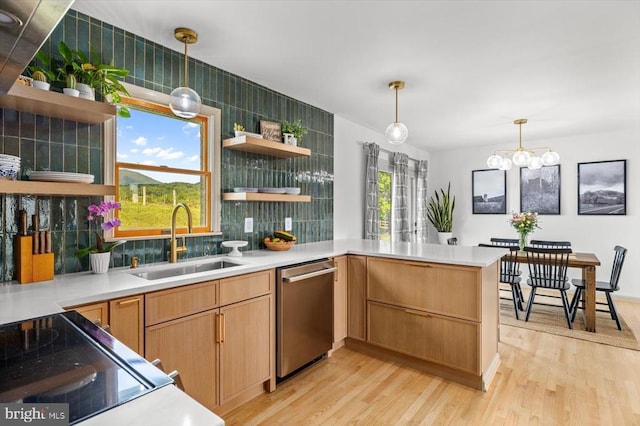 1001 Woodward Rd, Sperryville, VA 22740 - bar with a sink, dishwasher, light wood-type flooring, and pendant lighting