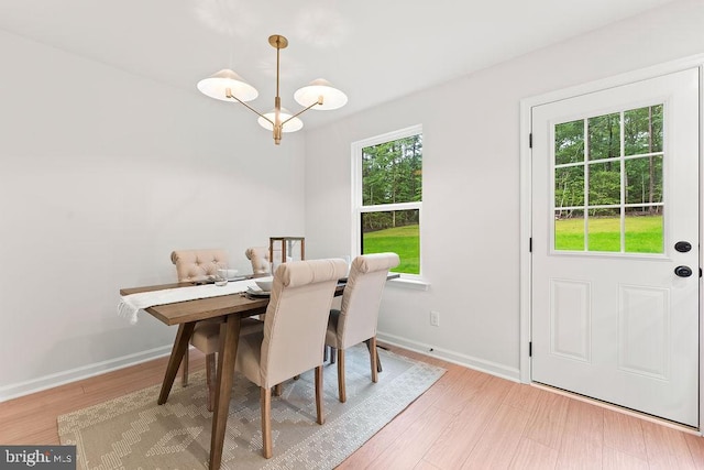 228 Poplar Dr, Louisa, VA 23093 - dining area featuring a chandelier, baseboards, and wood finished floors