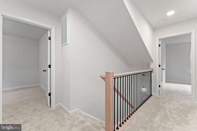 228 Poplar Dr, Louisa, VA 23093 - hall featuring carpet flooring, an upstairs landing, baseboards, and recessed lighting