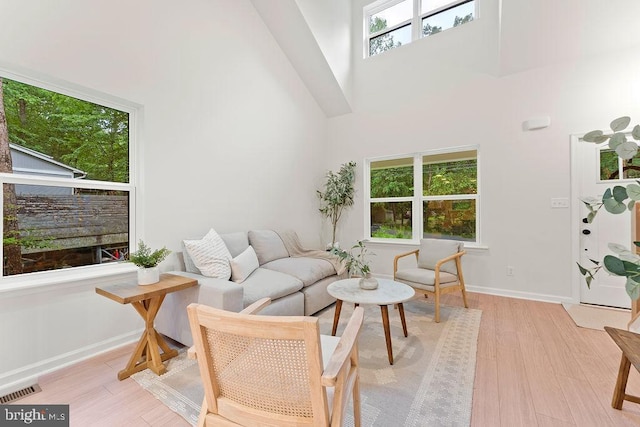 228 Poplar Dr, Louisa, VA 23093 - living area featuring a high ceiling, light wood finished floors, and baseboards