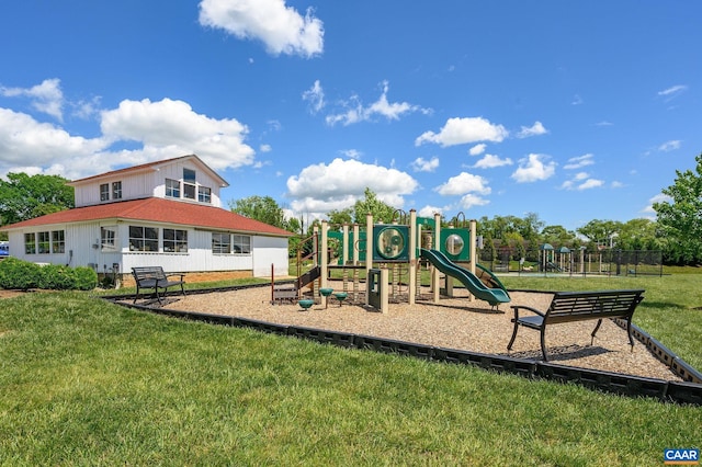 communal playground with a lawn