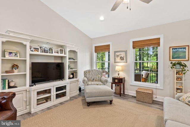 1875 Oneals Rd, Madison, VA 22727 - living room featuring lofted ceiling, wood finished floors, a ceiling fan, and baseboards