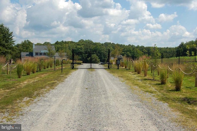 29 Dove Ct, Bumpass, VA 23024 - view of dirt / gravel driveway featuring a gate and a forest view