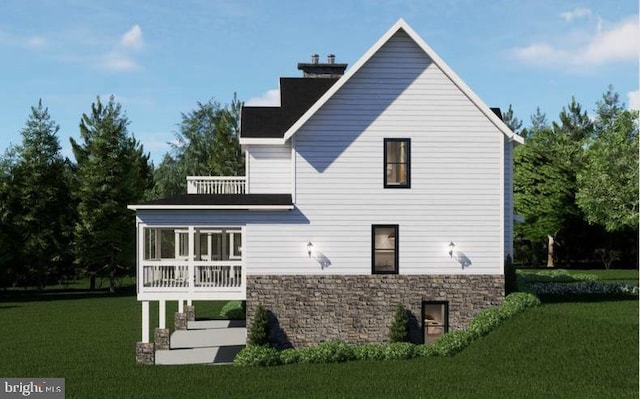 3 Carrs Bridge Rd, Lake Anna, Bumpass, VA 23024 - rear view of property featuring a yard, stone siding, and a balcony